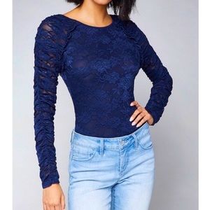 Bebe Roxy Ruche Lace Long Sleeve Top